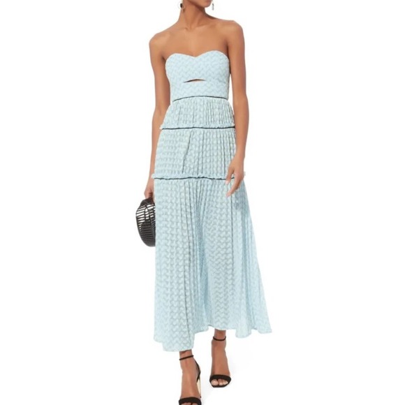 Self-Portrait Dresses & Skirts - Self Portrait Summer Bandeau Chevron Knit Maxi Dress Light Blue 8
